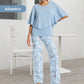 💖Set pantaloni imprimați și top cu gât rotund pentru femei