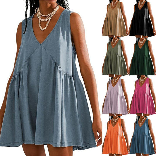 💃 Rochie mini de vară fără mâneci, cu decolteu în V, pentru femei