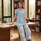 💝Set din două piese pentru femei – rochie asimetrică în straturi + pantaloni largi cu imprimeu