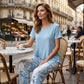 💝Set din două piese pentru femei – rochie asimetrică în straturi + pantaloni largi cu imprimeu
