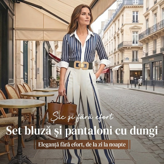 ⏰Set din două piese pentru femei: cămașă în dungi și pantaloni cu croi larg