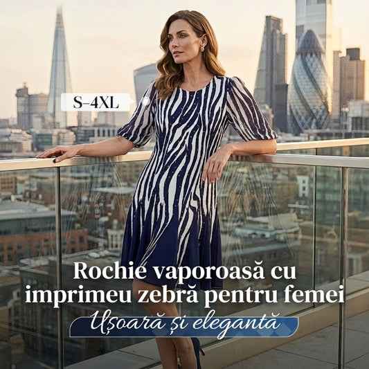 Rochie vaporoasă cu imprimeu zebră pentru femei