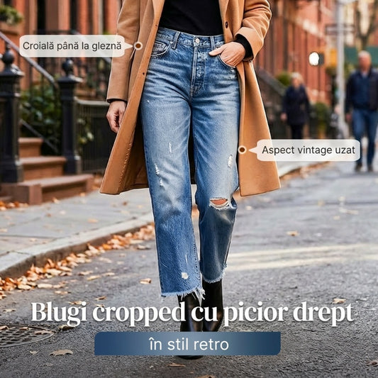 Blugi retro scurți pentru femei, cu croi drept