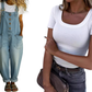 👖 Salopetă pentru femei, din denim, cu bretele