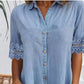 ⏳Rochie mini din denim albastră simplă, cu guler și tiv dantelă