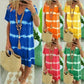 👗Rochie tip tricou, largă, cu mâneci scurte și dungi în stil tie-dye✨