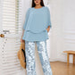 💖Set pantaloni imprimați și top cu gât rotund pentru femei