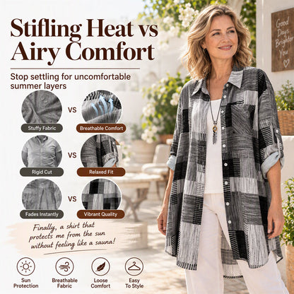 Casual Loose Fit Plaid Long Sleeve Shirt Plus Size Sun Protection Outerwear for Spring and Autumn