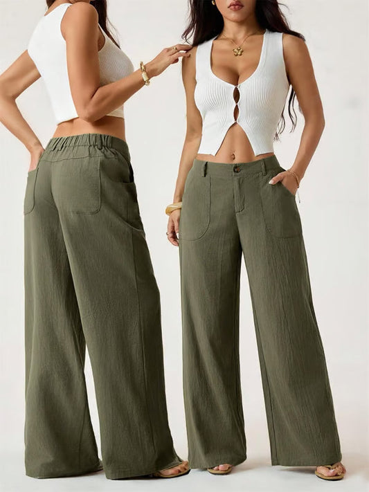 🛍️Pantaloni largi din bumbac și in pentru femei
