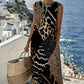 💐Rochie lungă fără mâneci, cu imprimeu leopard în stil patchwork
