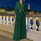 Bluză elegantă cu mânecă lungă și decolteu în V și pantaloni largi de salopetă cu paiete