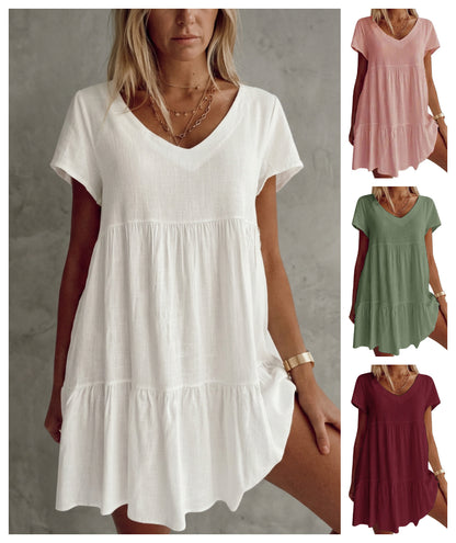 💝Rochie casual cu mâneci scurte, cu decolteu în V
