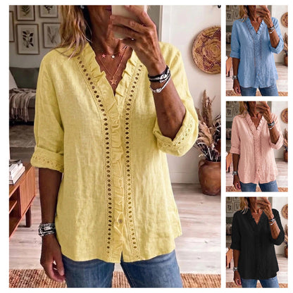 👚Bluză casual pentru femei cu guler în V și volane