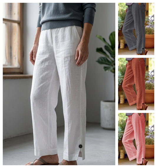 ✨Pantaloni drepți din bumbac și in pentru femei