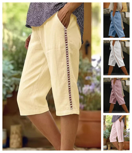 Pantaloni de vară din bumbac și in, cu lungime până la gleznă, pentru femei