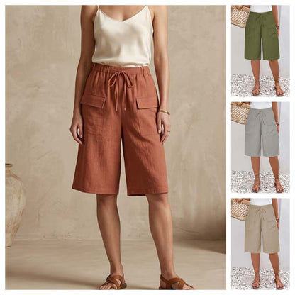Pantaloni scurți casual din bumbac și in pentru femei