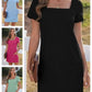 ⏳ Rochie casual pentru femei cu buzunar cu gât pătrat, cu mânecă scurtă și buzunare👗