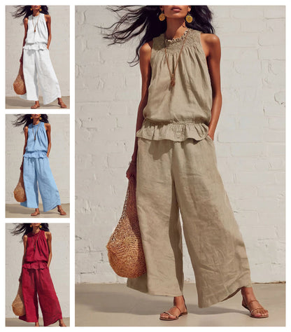 🔥Set din bluză fără mâneci și pantaloni lungi pentru femei