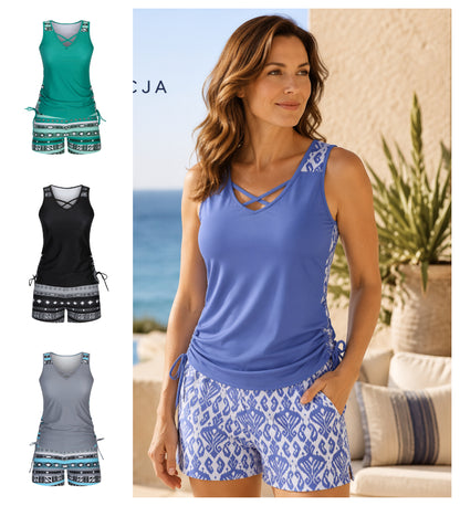 ✨ 🏊‍♀️Costum de baie în două piese tip tankini cu imprimeu pentru femei