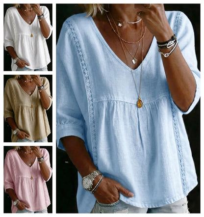 ⏰ Bluză casual cu guler în V și dantelă pentru femei 👚