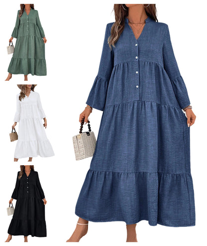 ✨ Rochie midi în linie A din material texturat, culoare uni
