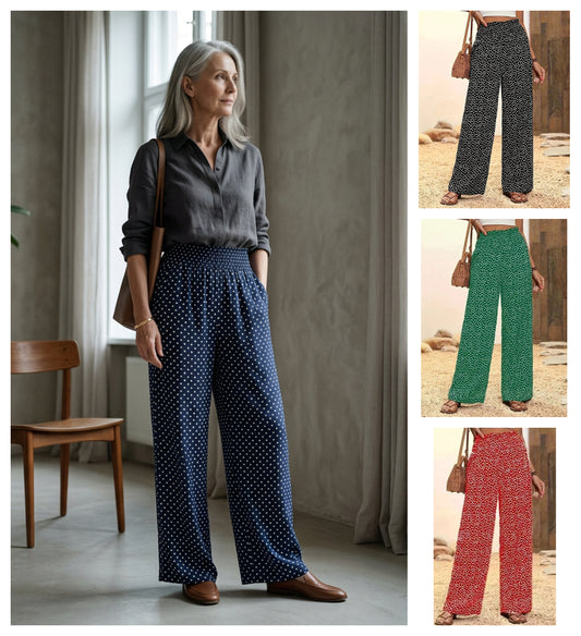 Oferte speciale pentru mărimi mari😍Pantaloni largi cu talie înaltă și smocuri pentru femei