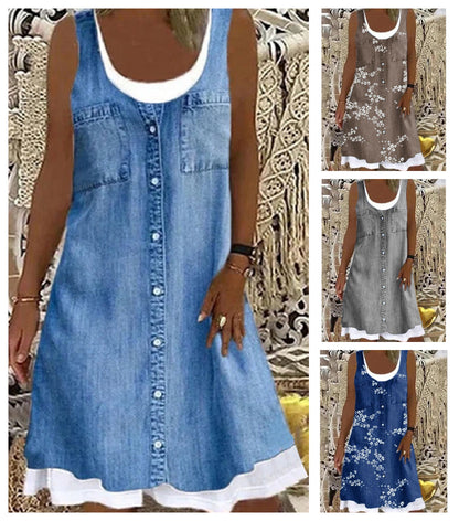 👗☀️ Rochie de damă din denim cu imprimeu