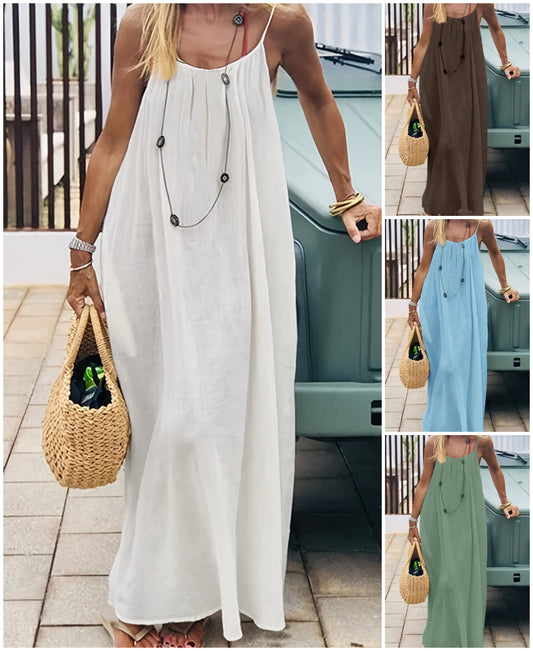 ✨Rochie simplă, fără mâneci, cu spate decupat, pentru femei💕