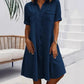 ⏳Rochie mini din denim albastră simplă, cu guler și tiv dantelă