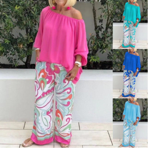 Pantaloni pentru femei și top cu umerii goi, set de 2 piese
