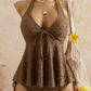 🌸Set Tankini cu Peplum și Halter pentru Femei