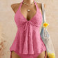 🌸Set Tankini cu Peplum și Halter pentru Femei