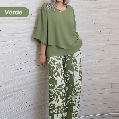 💖Set pantaloni imprimați și top cu gât rotund pentru femei