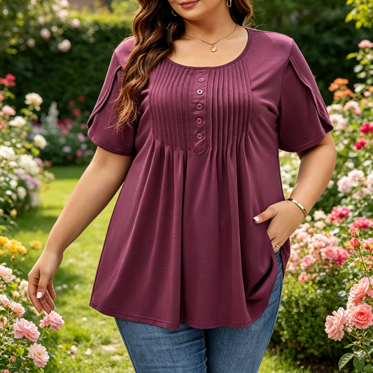 👚  Tricou pentru femei cu pliuri în față și mâneci bufante🌸