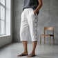 Pantaloni scurți casual din bumbac și in pentru femei