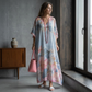 Rochie lungă lejeră cu mâneci pe jumătate cu imprimeu floral