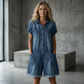Rochie din denim cu mâneci scurte pentru femei