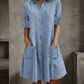 Rochie casual din denim pentru femei, cu croială largă și buzunare