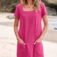 ⏳ Rochie casual pentru femei cu buzunar cu gât pătrat, cu mânecă scurtă și buzunare👗