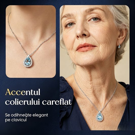 💎Eleganță Atemporală | Pandantiv în formă de lacrimă albastră pentru femei ✨