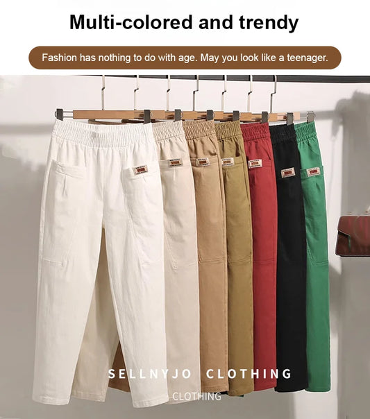Pantaloni din bumbac cu talie elastică pentru femei