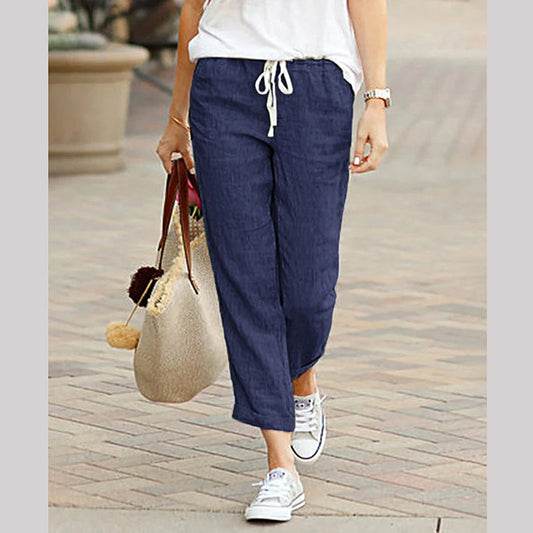 💐Pantaloni lungi din in pentru femei, în stil casual