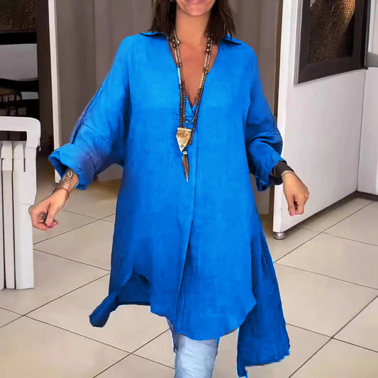 🔥Cămașă de vară cu decolteu în V, confecționată dintr-un amestec de in și bumbac