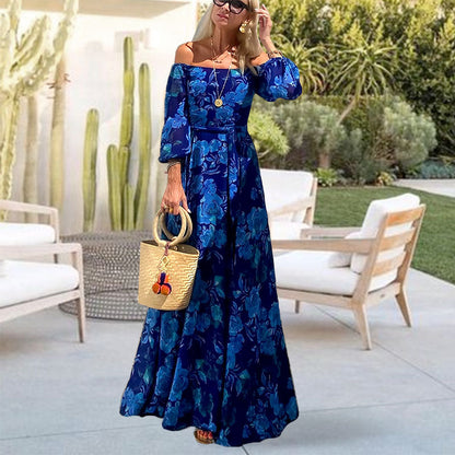 👗 Rochie lungă elegantă fără bretele cu imprimeuri florale fluturante