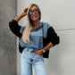 💕Femeii Stratificat Hoodie Denim Jacket cu cordon