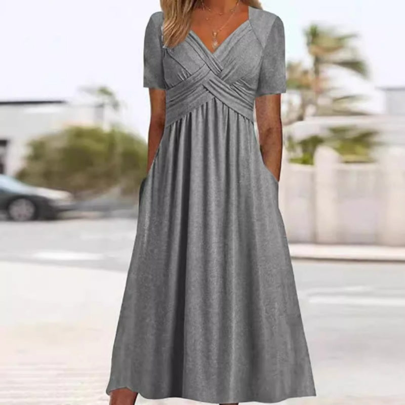 ✨ Women’s V-Neck Short Sleeve Long Dress 🌸 Elegant Flowing Fit, Comfortable Fabric & Effortless Everyday Style