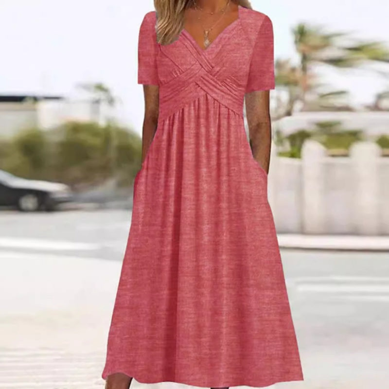 ✨ Women’s V-Neck Short Sleeve Long Dress 🌸 Elegant Flowing Fit, Comfortable Fabric & Effortless Everyday Style