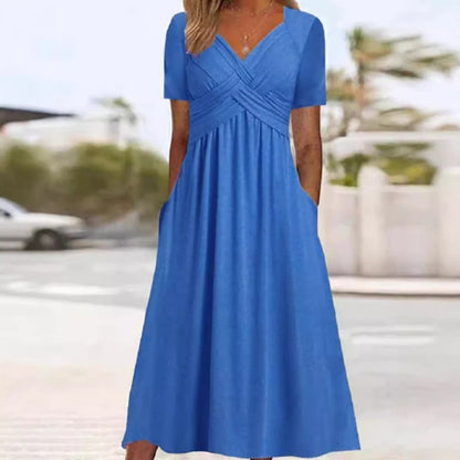 ✨ Women’s V-Neck Short Sleeve Long Dress 🌸 Elegant Flowing Fit, Comfortable Fabric & Effortless Everyday Style