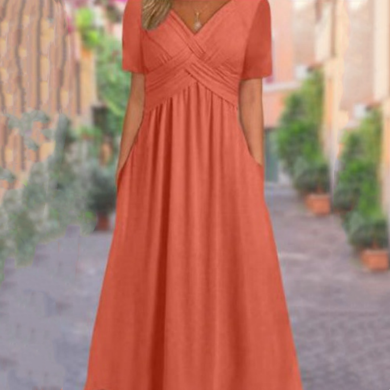 ✨ Women’s V-Neck Short Sleeve Long Dress 🌸 Elegant Flowing Fit, Comfortable Fabric & Effortless Everyday Style