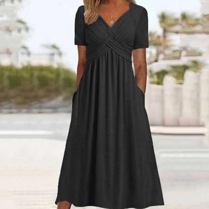 ✨ Women’s V-Neck Short Sleeve Long Dress 🌸 Elegant Flowing Fit, Comfortable Fabric & Effortless Everyday Style